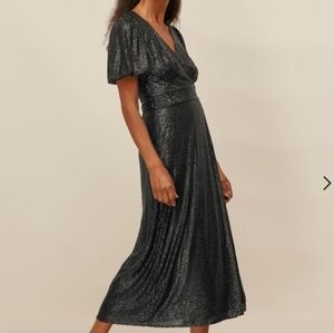 Whistles Black Sequin Midi Wrap Evening Formal Dress, Size 6, New With Tags!